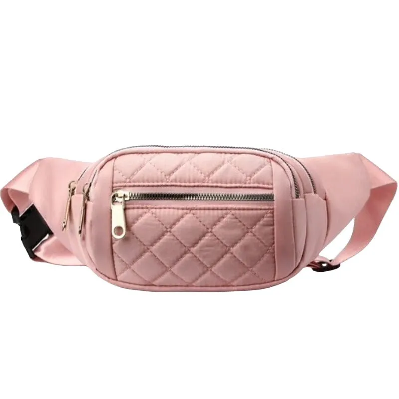 Zenana Purple Quilted Multi Pocket Waist Belt Bag U-239