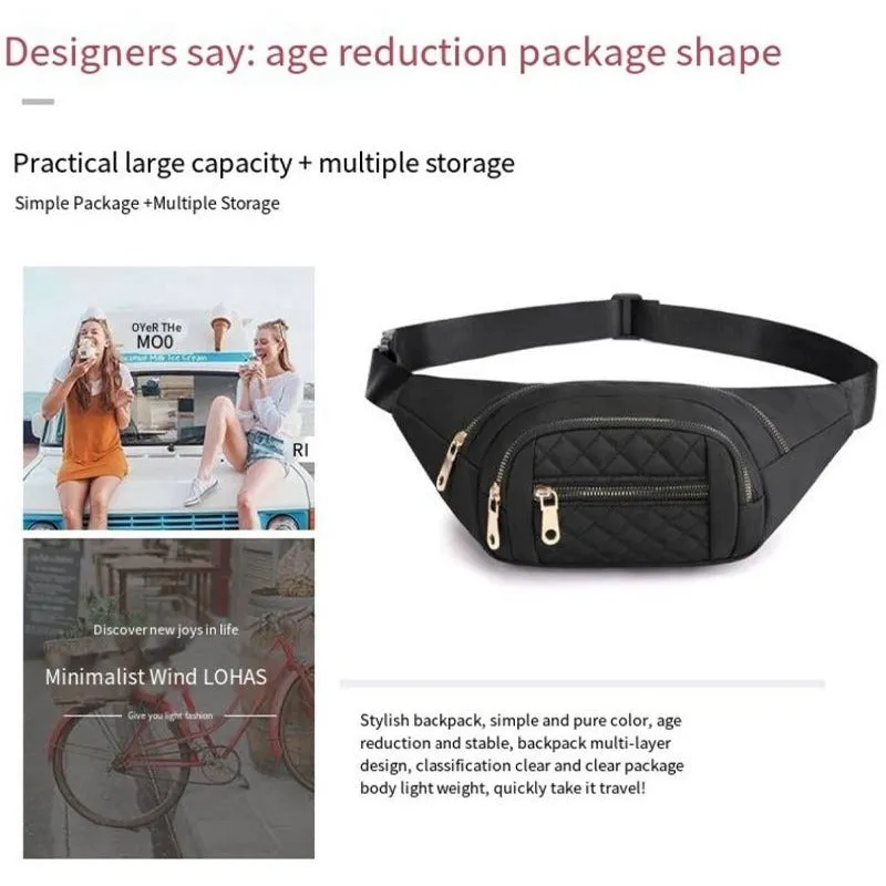 Zenana Purple Quilted Multi Pocket Waist Belt Bag U-239
