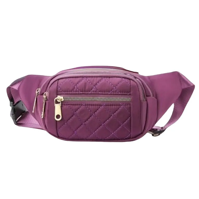 Zenana Purple Quilted Multi Pocket Waist Belt Bag U-239